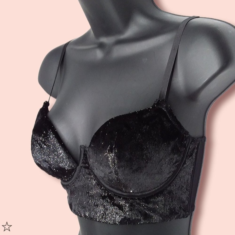 Victoria's Secret Very Sexy Balconet Bra Size 32C Metallic Black Velveteen